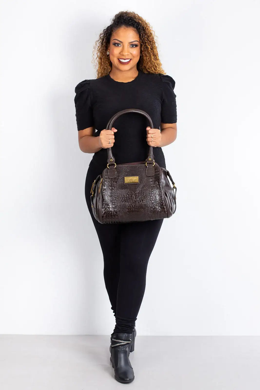 Bolsa de ombro em couro croco Simone - Enluaze