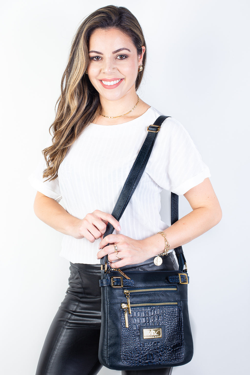 Bolsa Transversal de couro croco Chloe - Enluaze