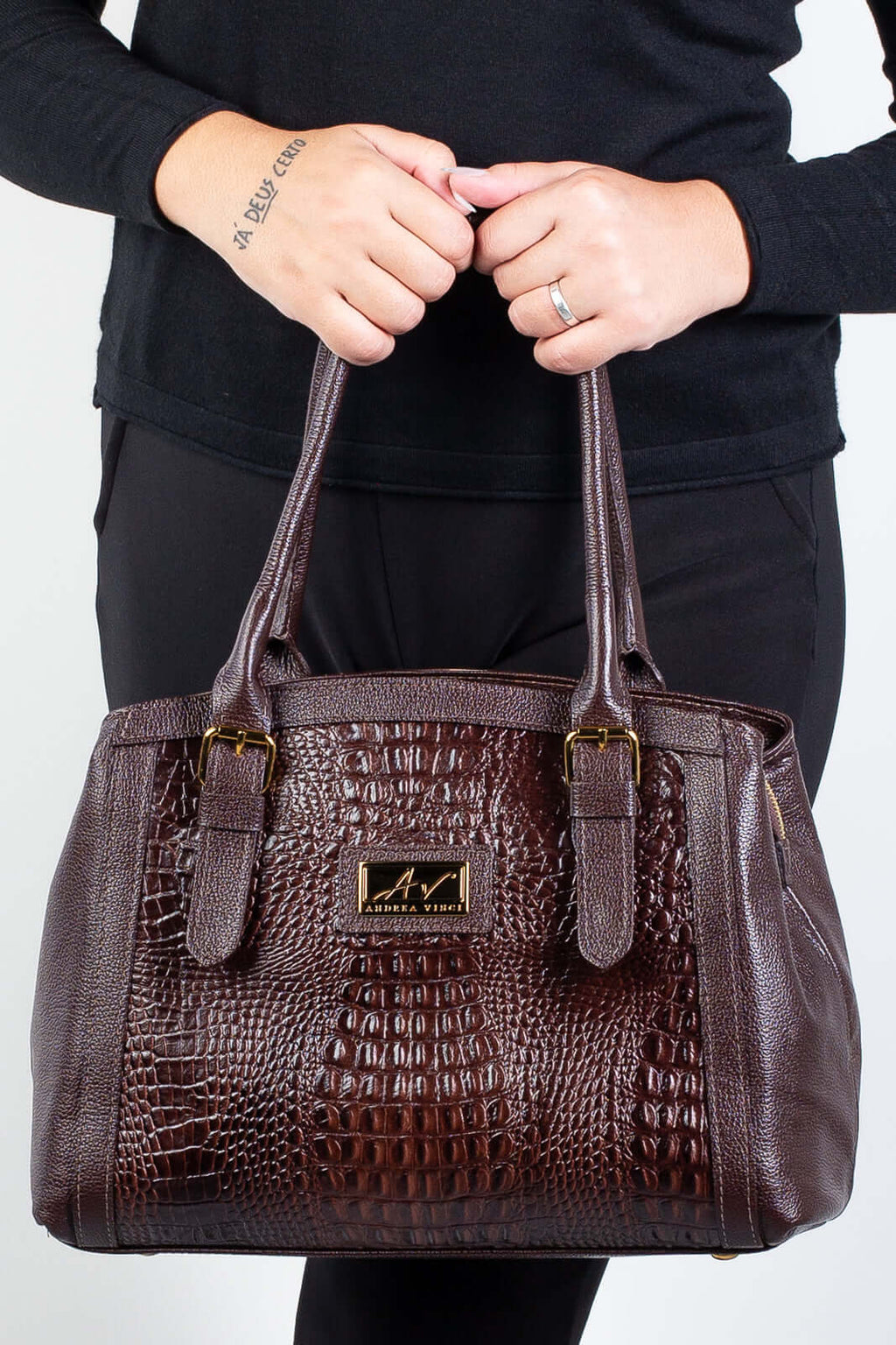 Bolsa de ombro em couro croco Sônia - Enluaze