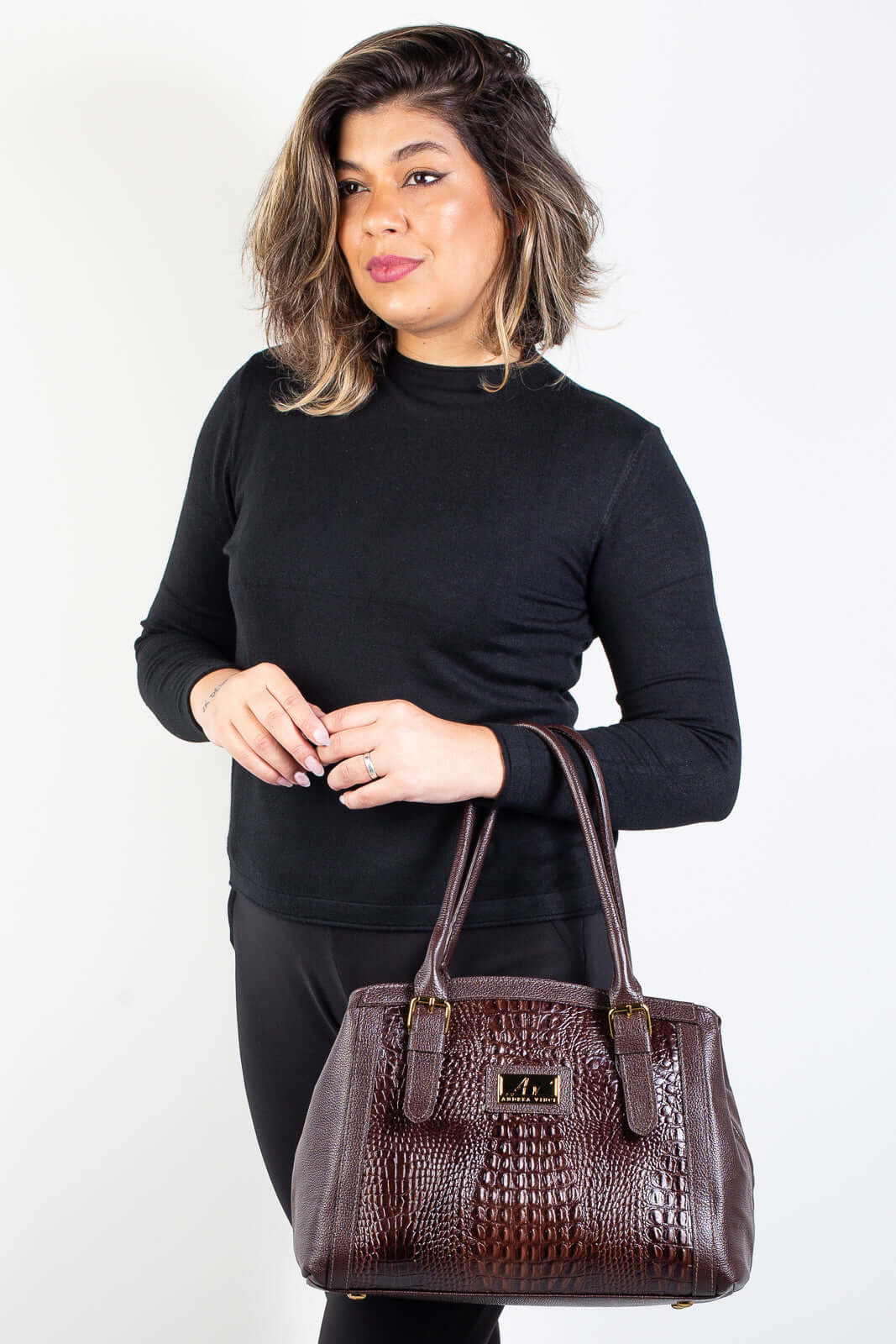 Bolsa de ombro em couro croco Sônia - Enluaze