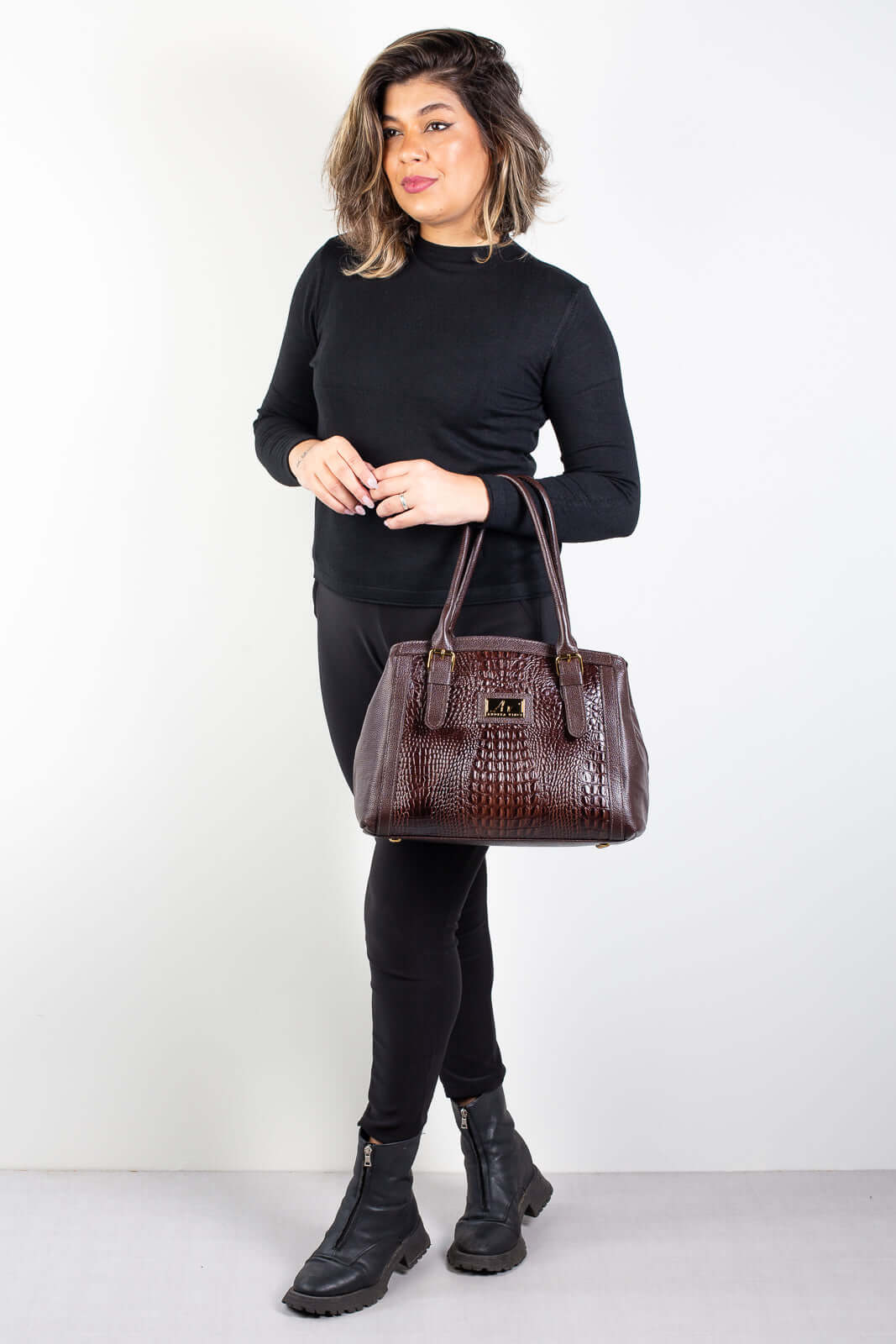 Bolsa de ombro em couro croco Sônia - Enluaze