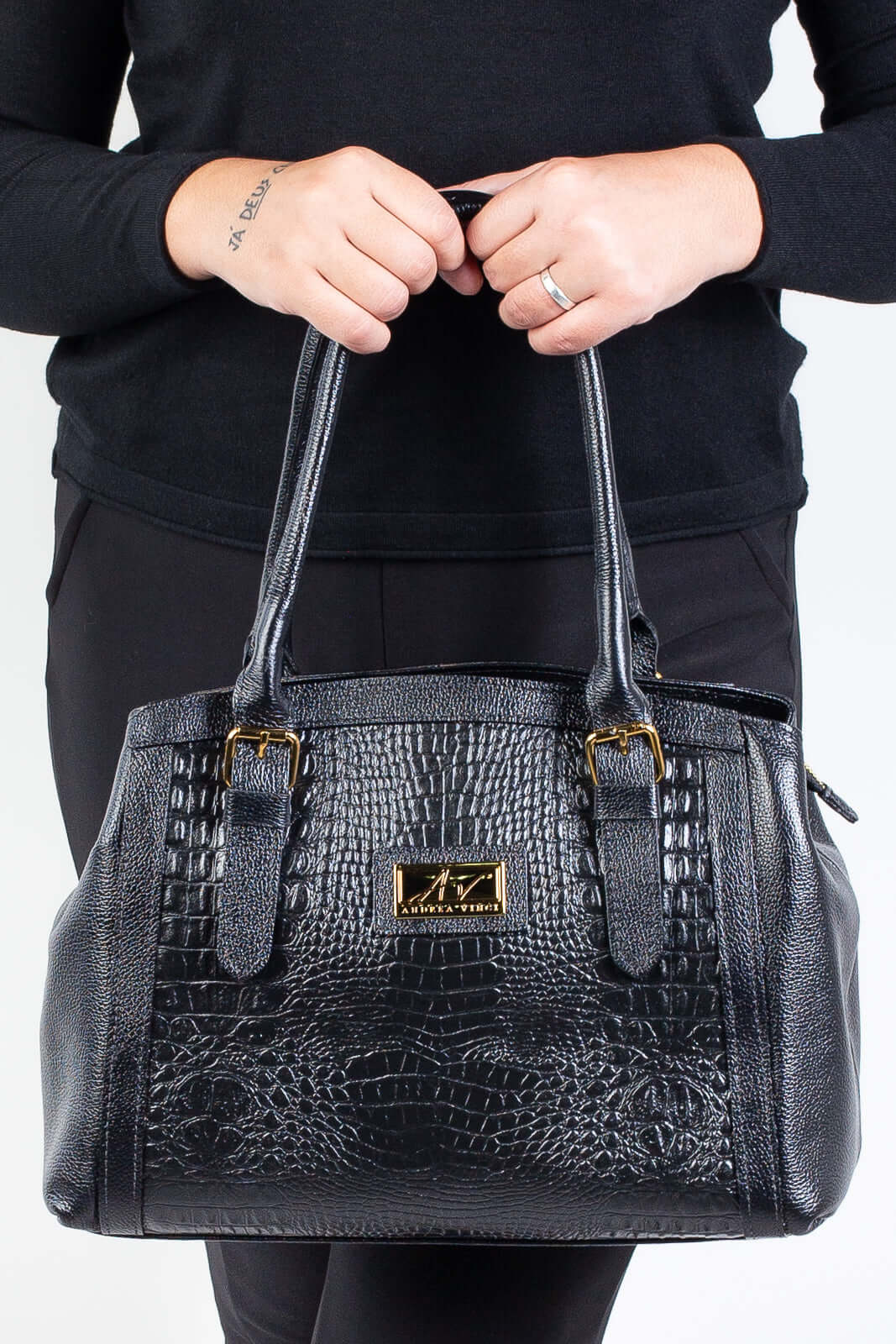 Bolsa de ombro em couro croco Sônia - Enluaze