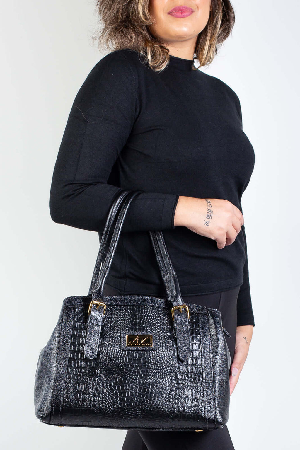 Bolsa de ombro em couro croco Sônia - Enluaze