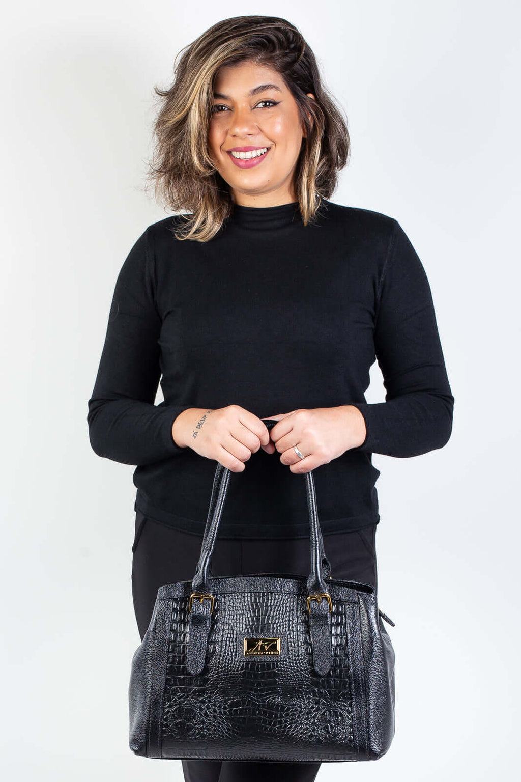 Bolsa de ombro em couro croco Sônia - Enluaze