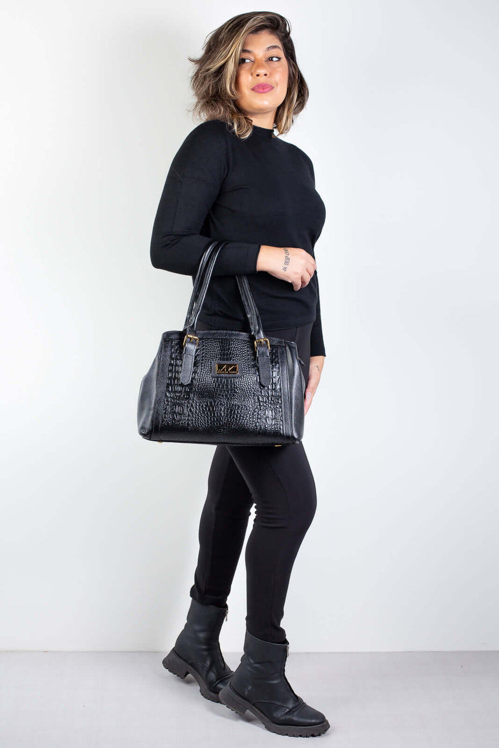Bolsa de ombro em couro croco Sônia - Enluaze