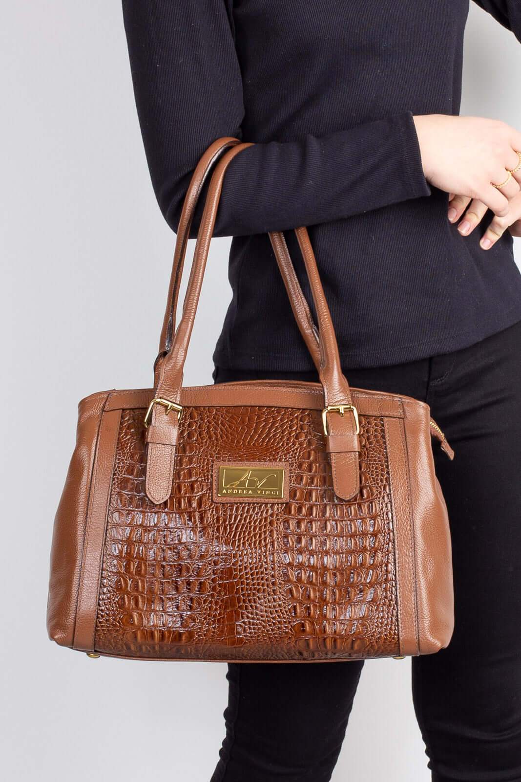 Bolsa de ombro em couro croco Sônia - Enluaze