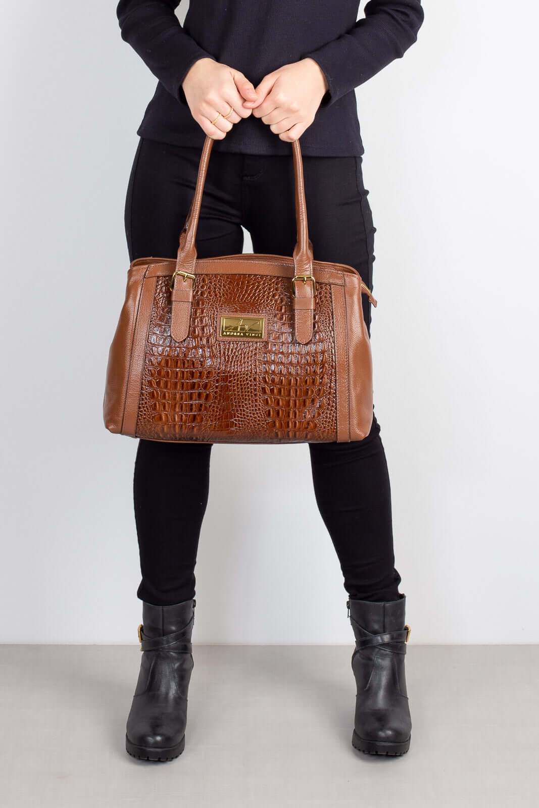 Bolsa de ombro em couro croco Sônia - Enluaze