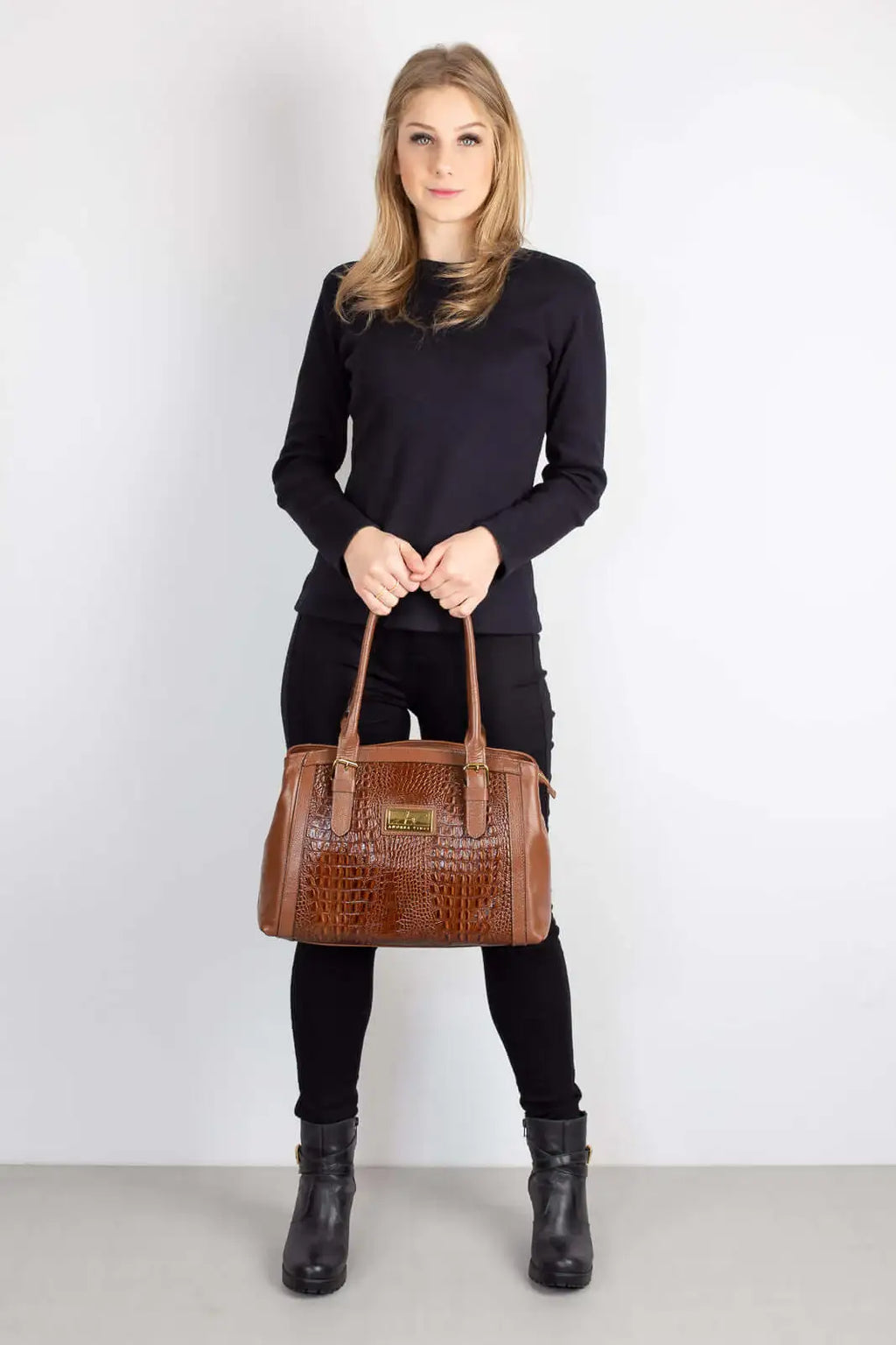 Bolsa de ombro em couro croco Sônia - Enluaze