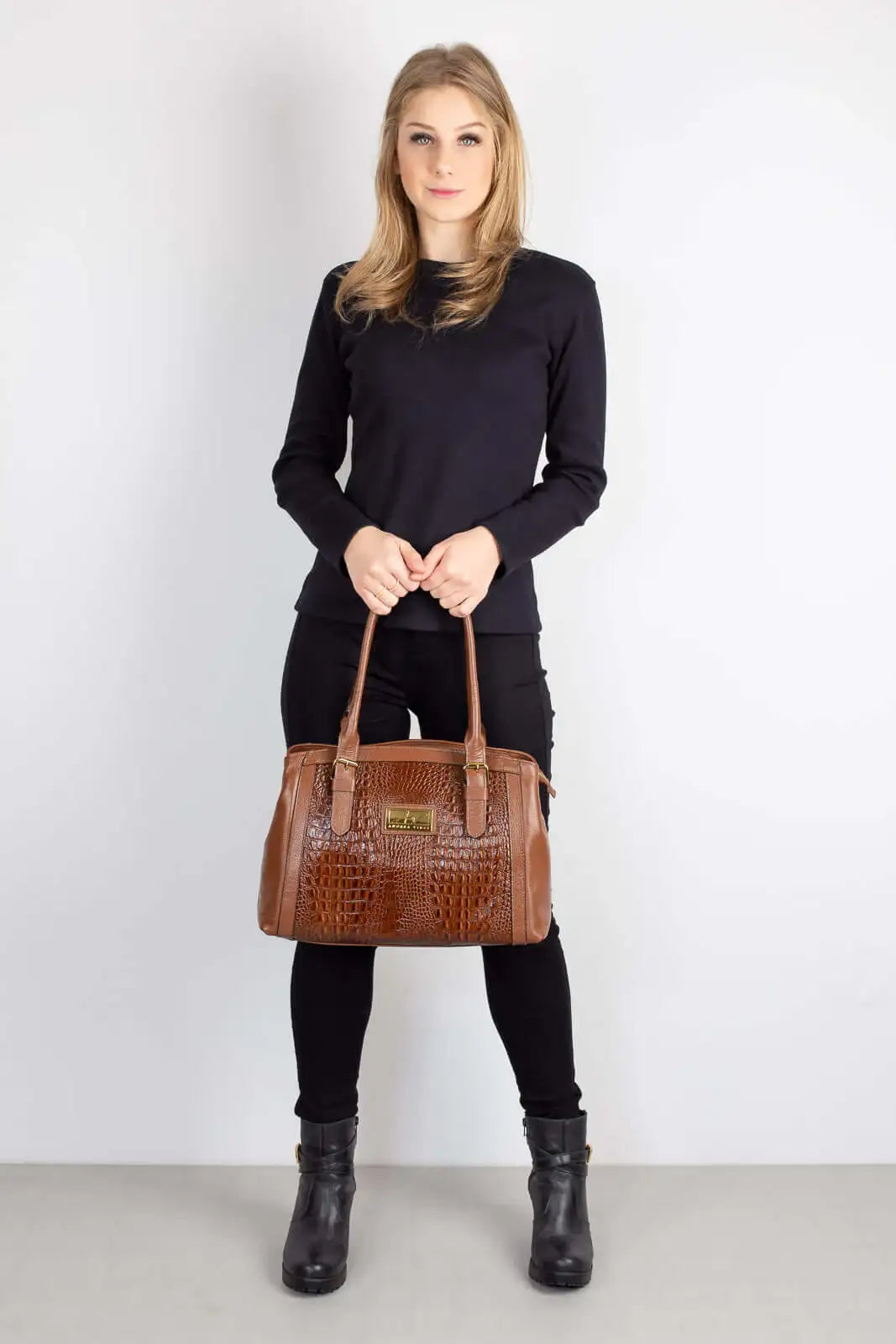 Bolsa de ombro em couro croco Sônia - Enluaze