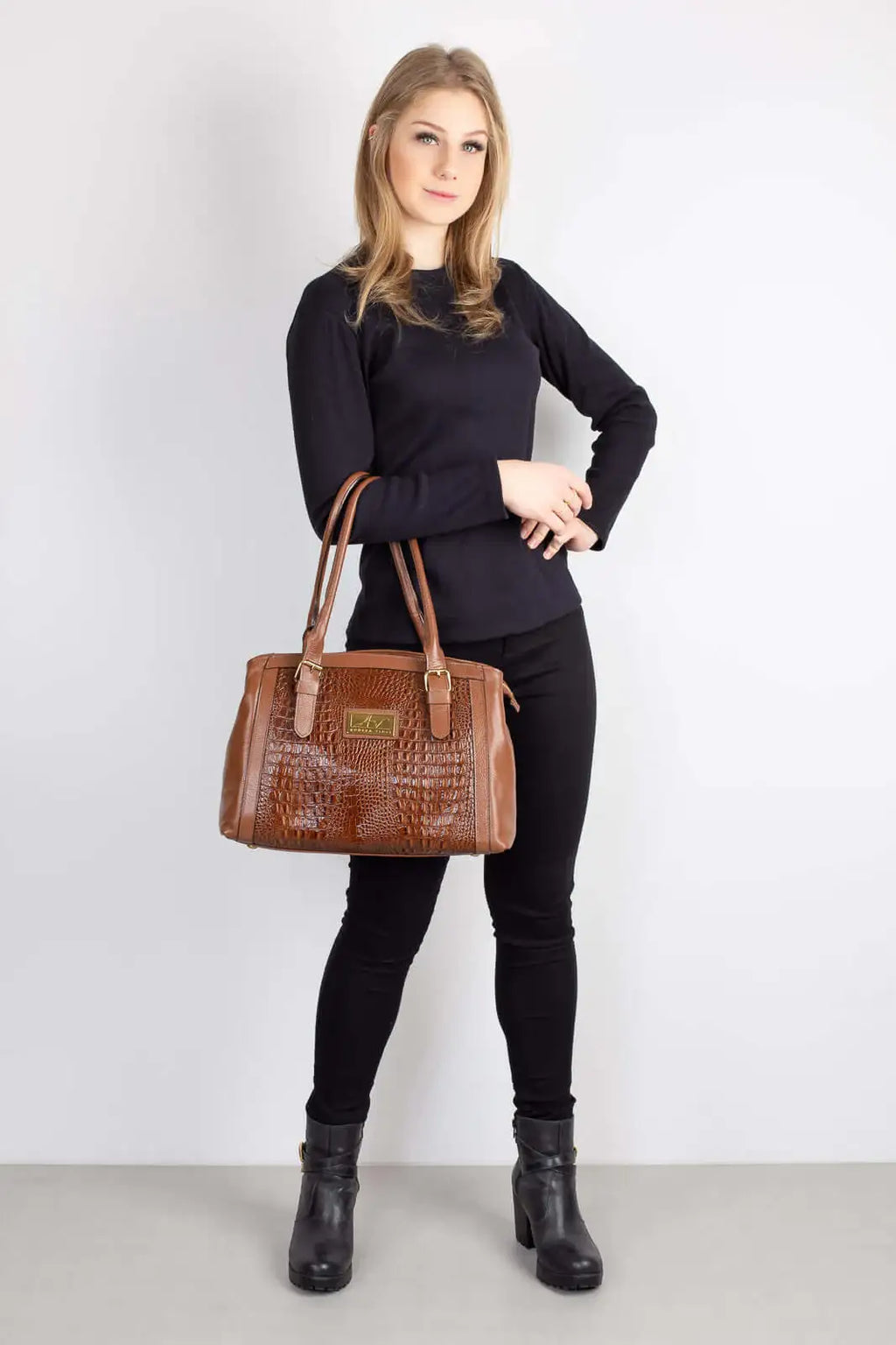 Bolsa de ombro em couro croco Sônia - Enluaze