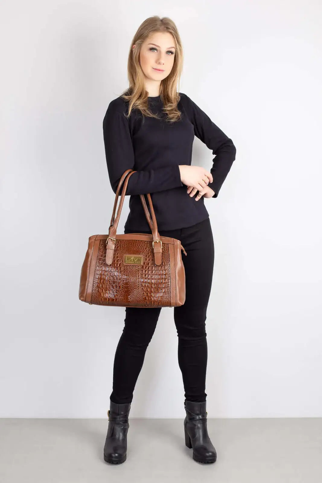 Bolsa de ombro em couro croco Sônia - Enluaze