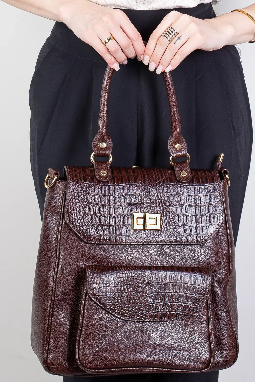 Mochila 2 em 1 de couro croco Joanna - Enluaze