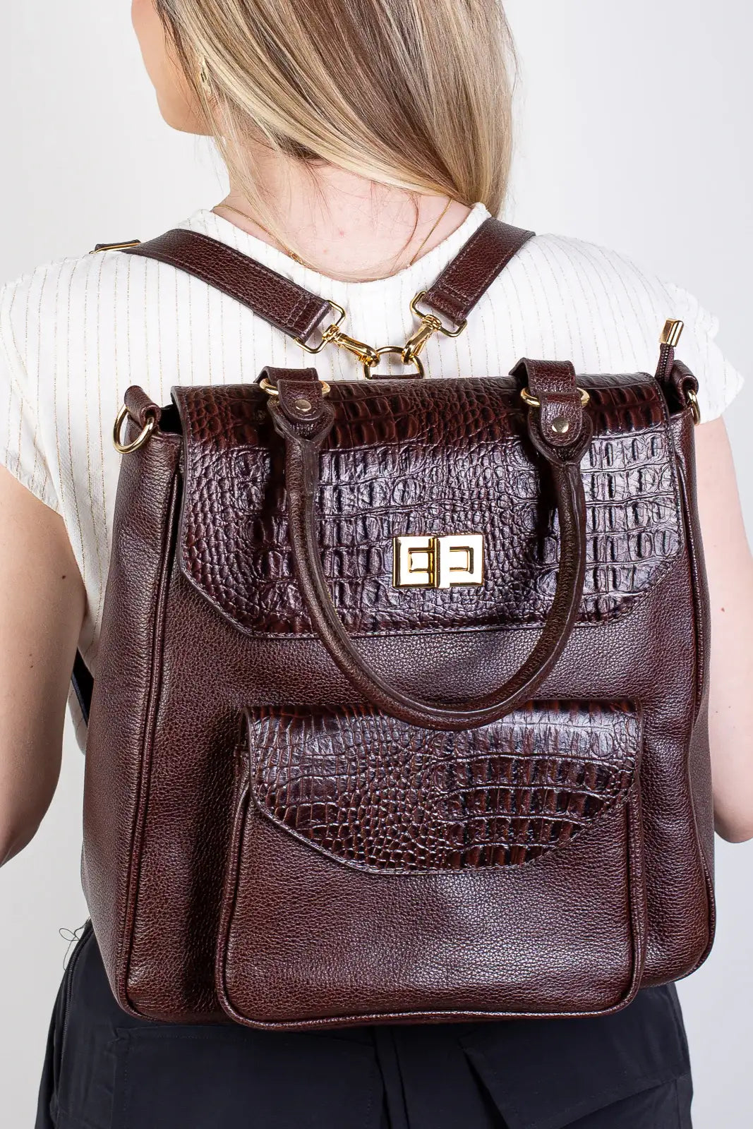 Mochila 2 em 1 de couro croco Joanna - Enluaze