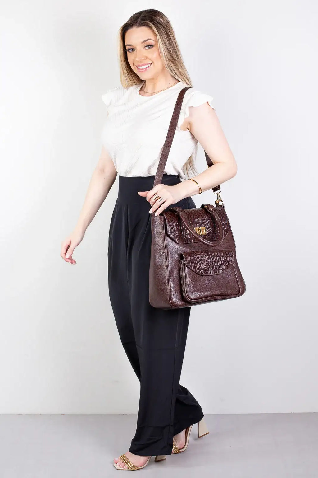 Mochila 2 em 1 de couro croco Joanna - Enluaze