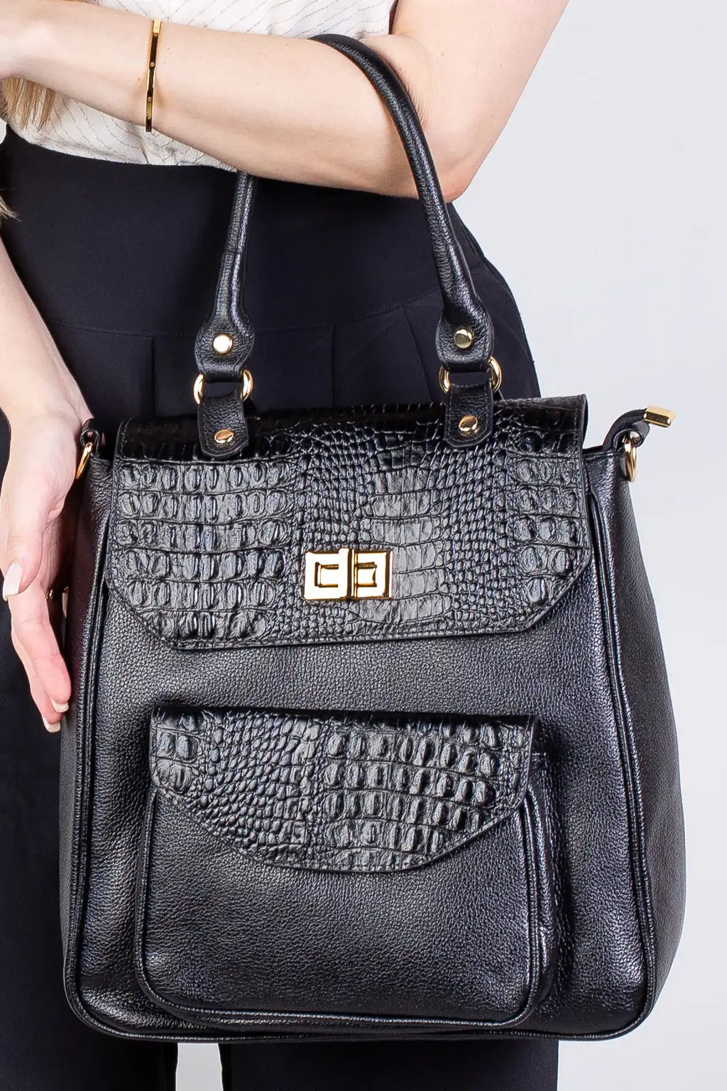 Mochila 2 em 1 de couro croco Joanna - Enluaze