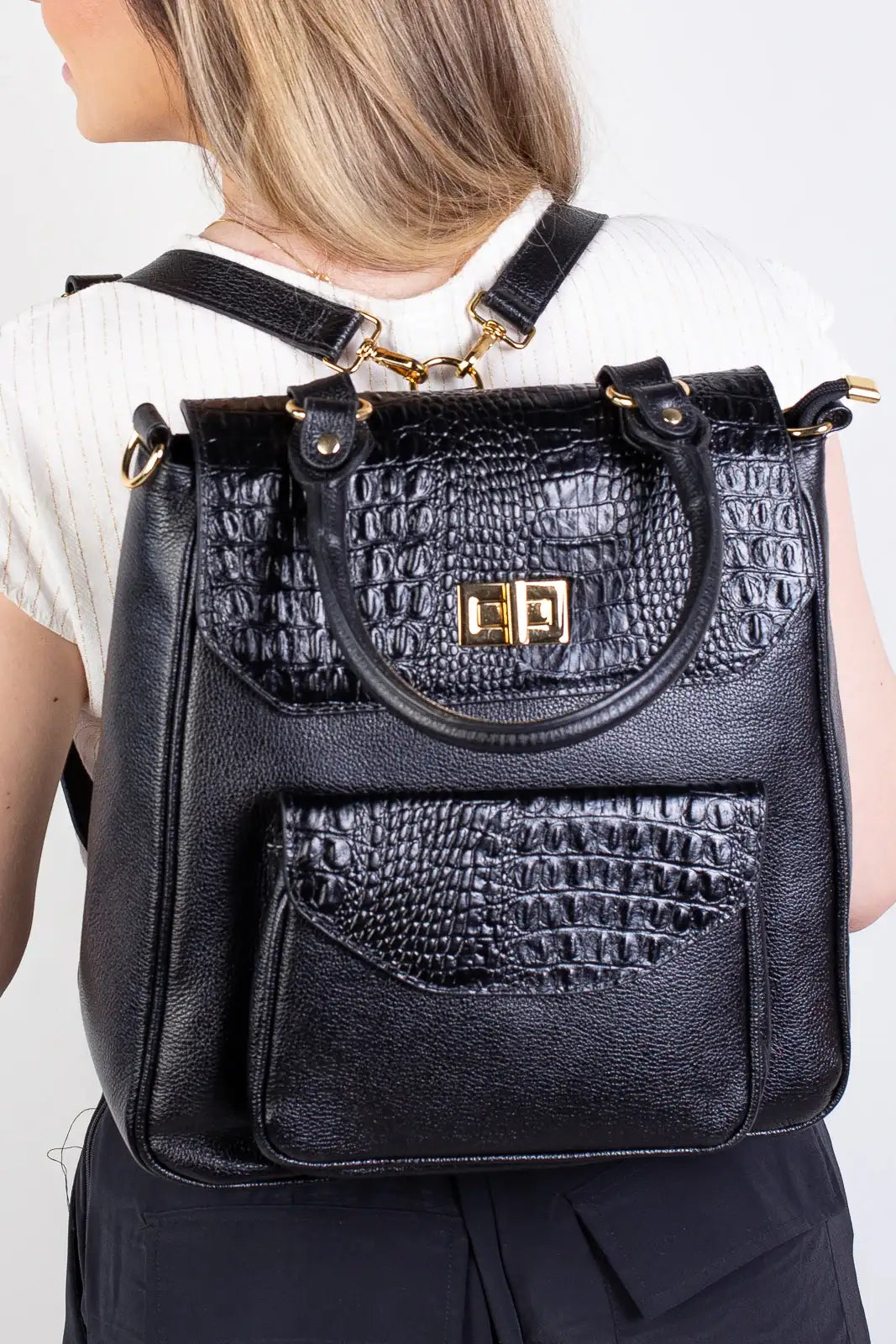 Mochila 2 em 1 de couro croco Joanna - Enluaze