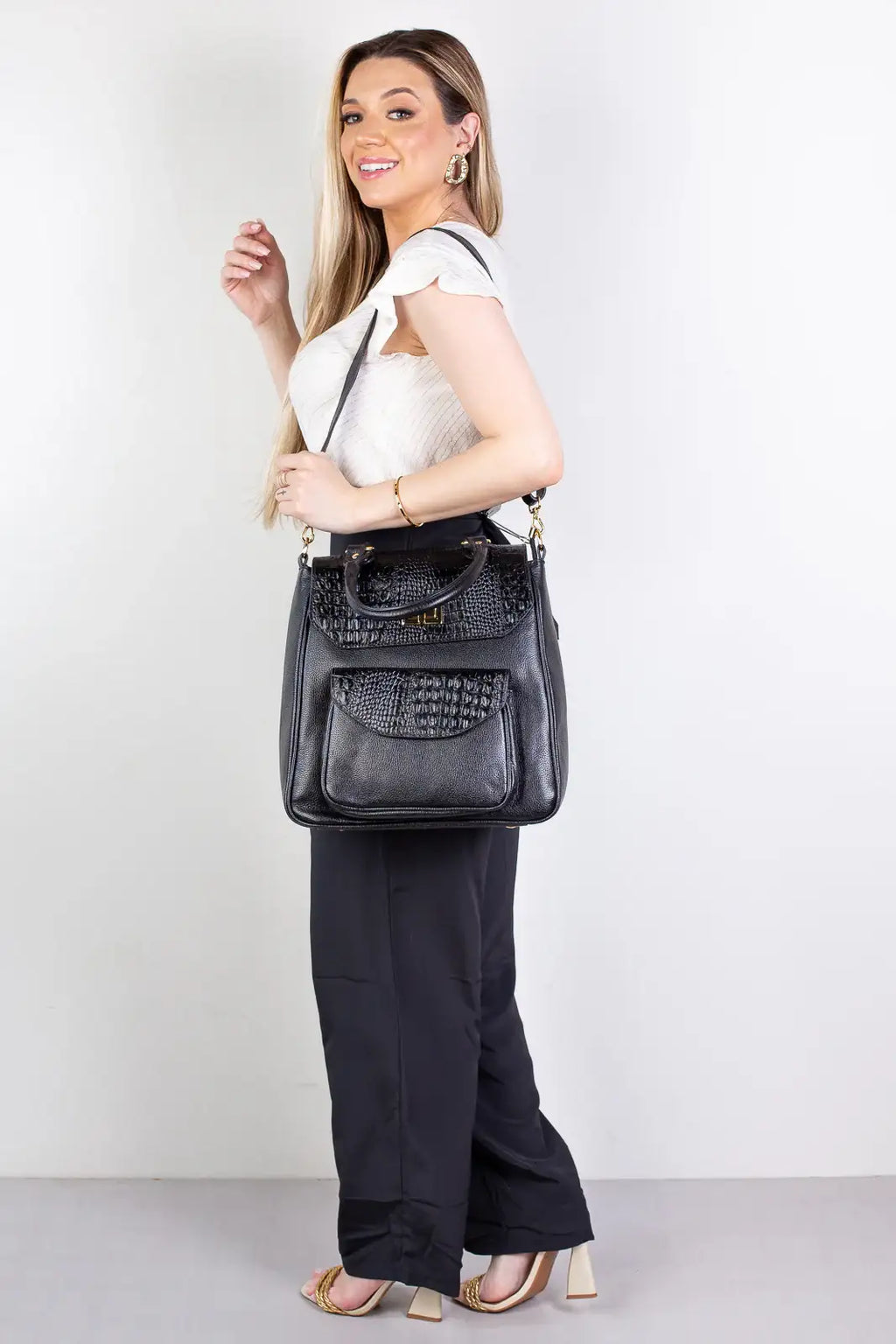 Mochila 2 em 1 de couro croco Joanna - Enluaze