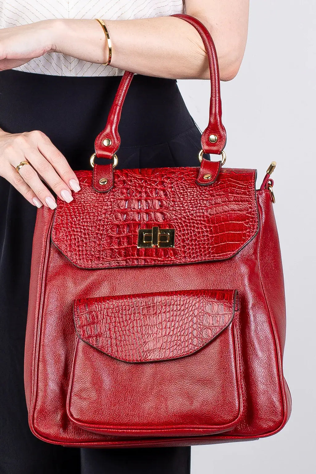 Mochila 2 em 1 de couro croco Joanna - Enluaze