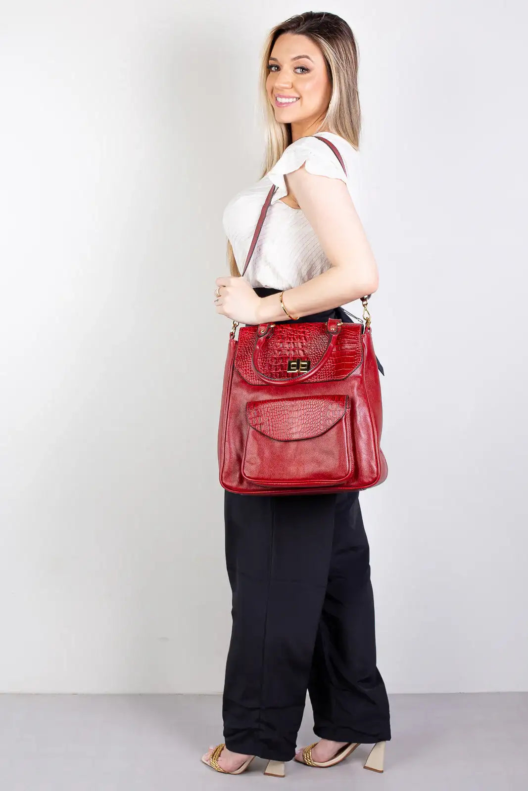 Mochila 2 em 1 de couro croco Joanna - Enluaze