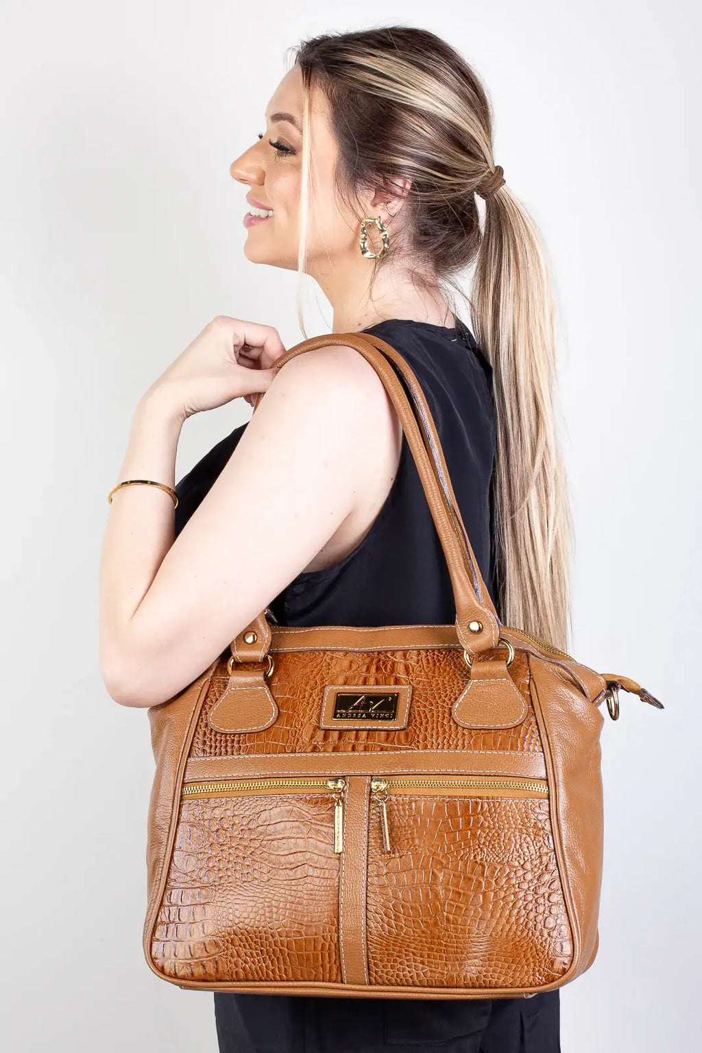 Bolsa de couro croco Luana - Enluaze