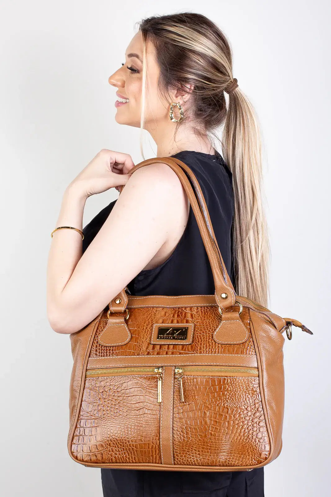 Bolsa de couro croco Luana - Enluaze