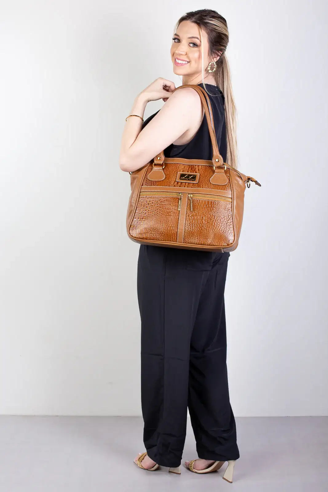 Bolsa de couro croco Luana - Enluaze