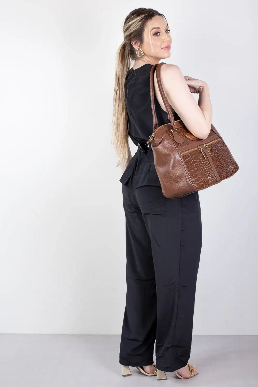 Bolsa de couro croco Luana - Enluaze