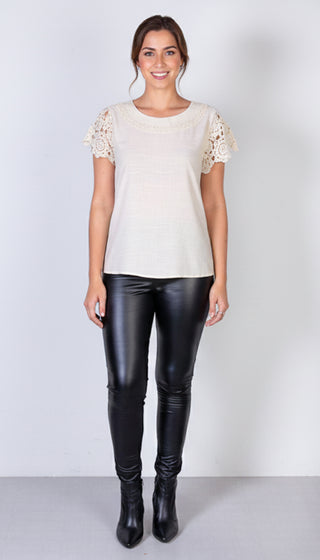 Blusa manga curta feminina detalhe crochê 51607