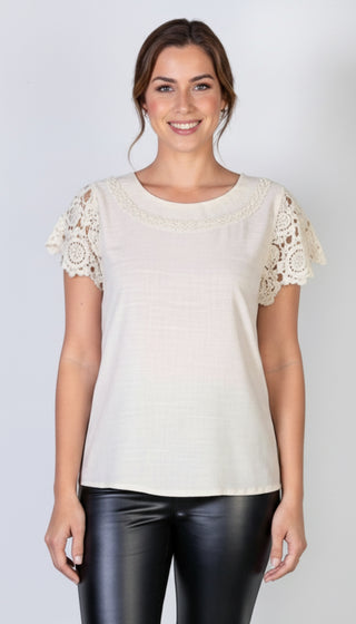 Blusa manga curta feminina detalhe crochê 51607