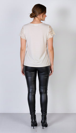 Blusa manga curta feminina detalhe crochê 51607