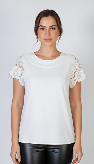 Blusa manga curta feminina detalhe crochê 51607