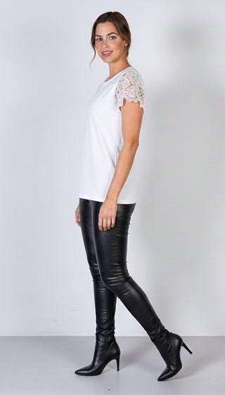 Blusa manga curta feminina detalhe crochê 51607