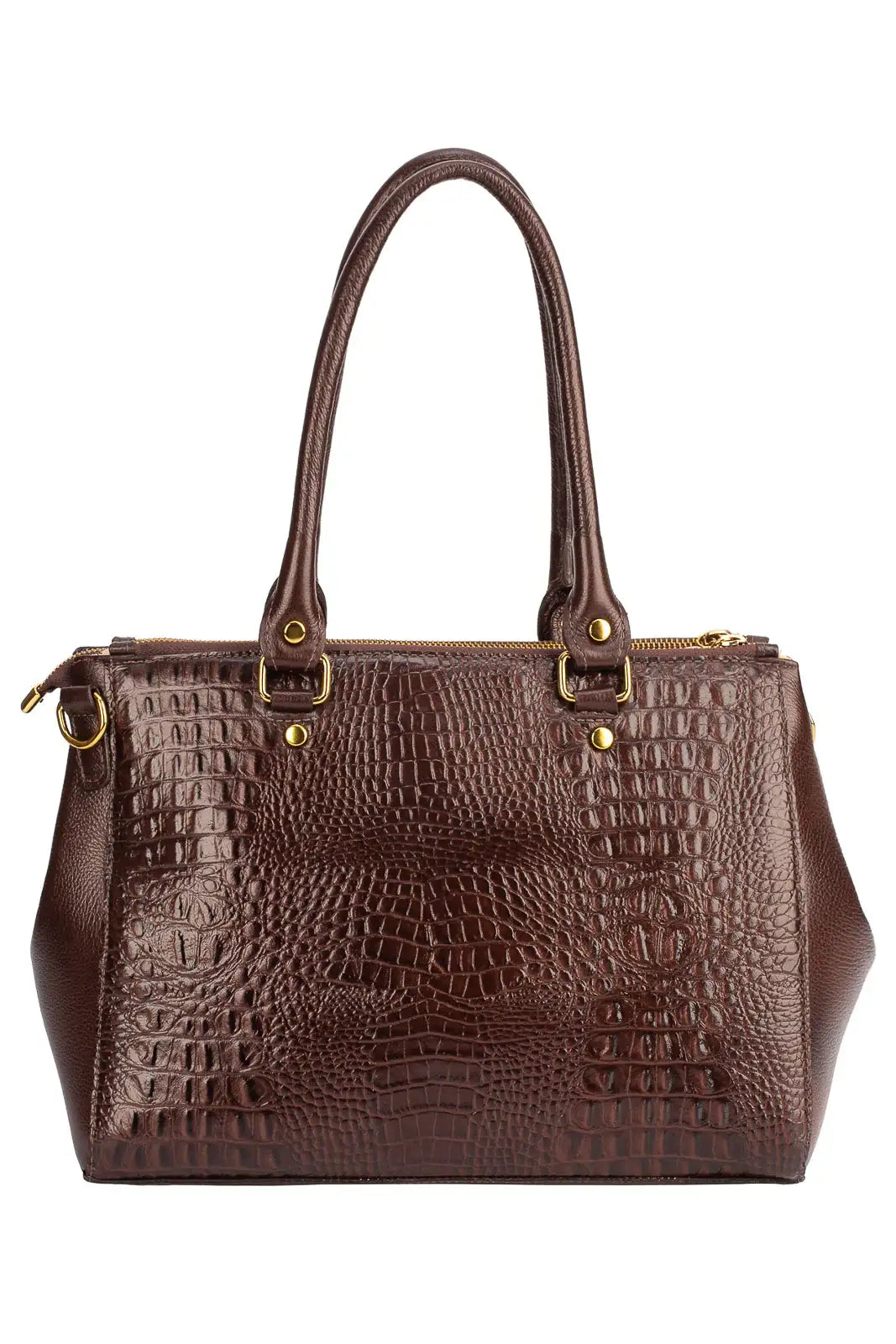 Bolsa de couro croco grande com divisórias Toffee - Enluaze