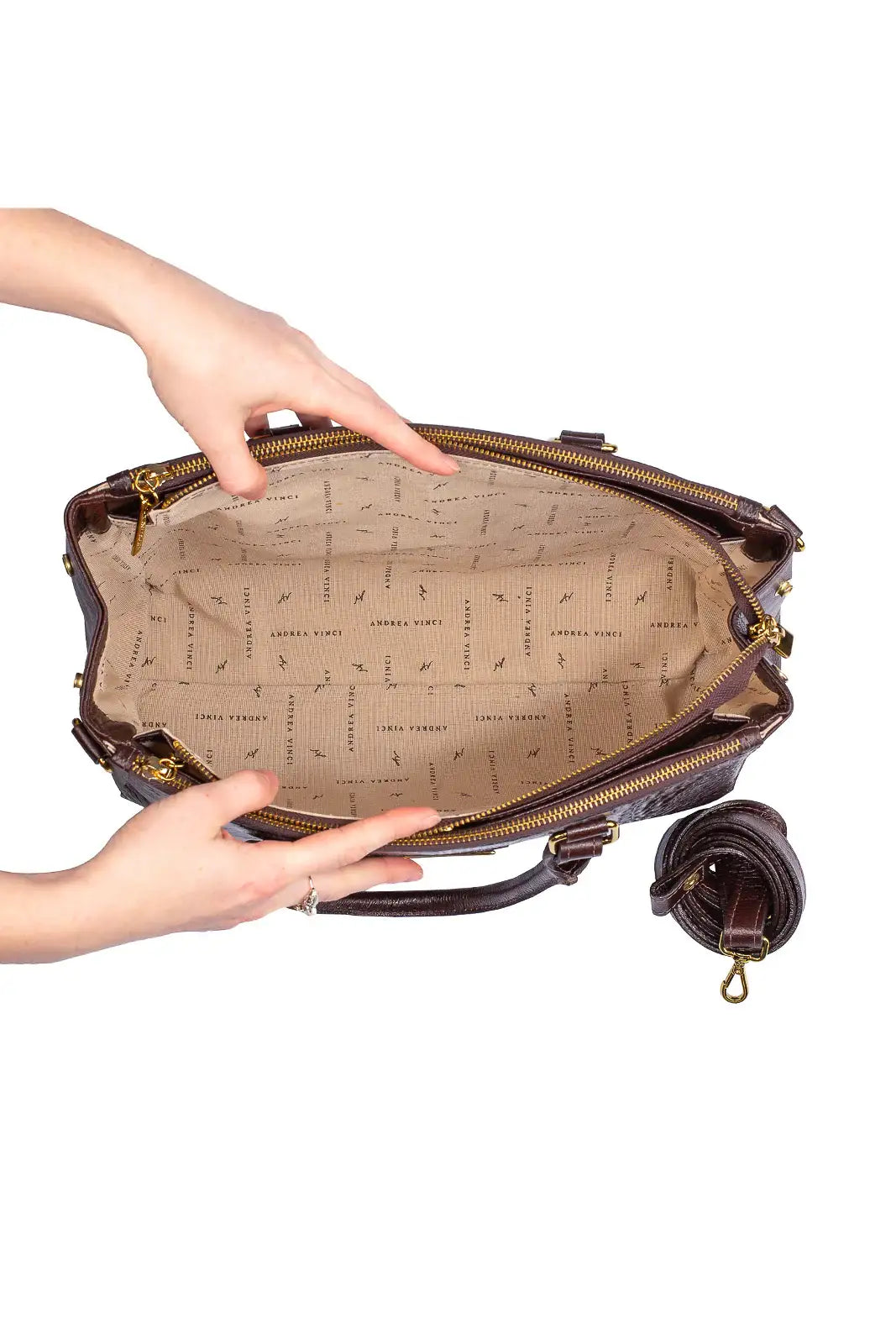 Bolsa de couro croco grande com divisórias Toffee - Enluaze