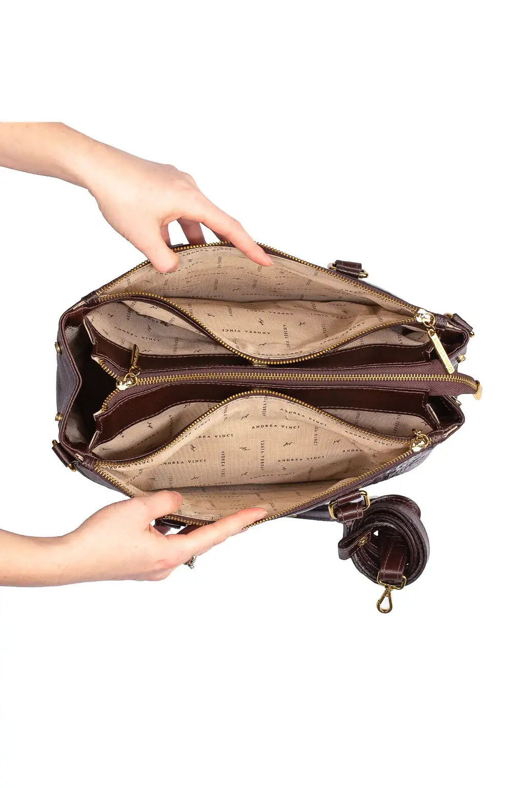 Bolsa de couro croco grande com divisórias Toffee - Enluaze