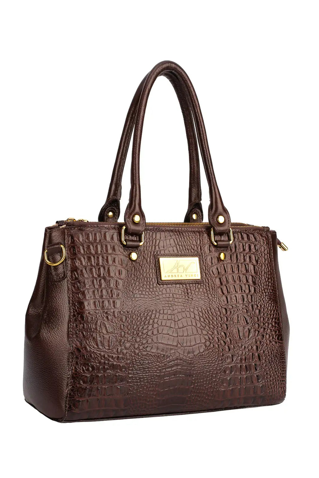 Bolsa de couro croco grande com divisórias Toffee - Enluaze