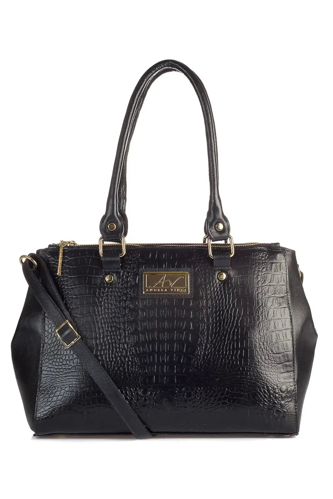 Bolsa de couro croco grande com divisórias Toffee - Enluaze