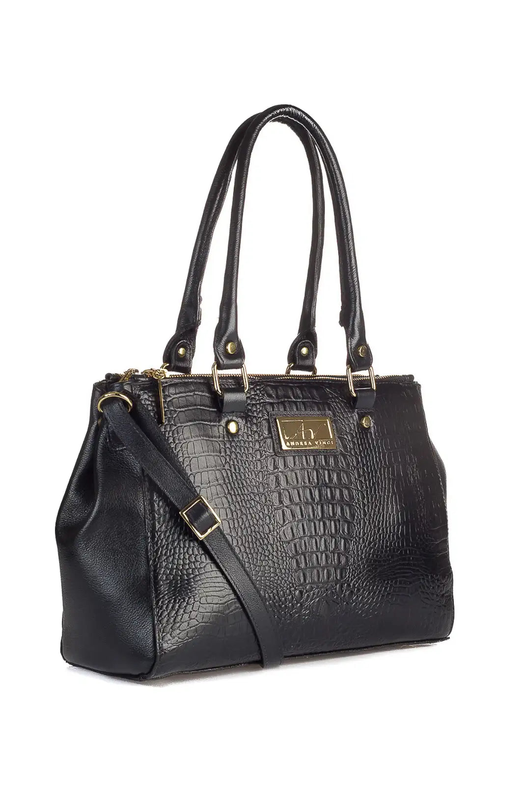 Bolsa de couro croco grande com divisórias Toffee - Enluaze