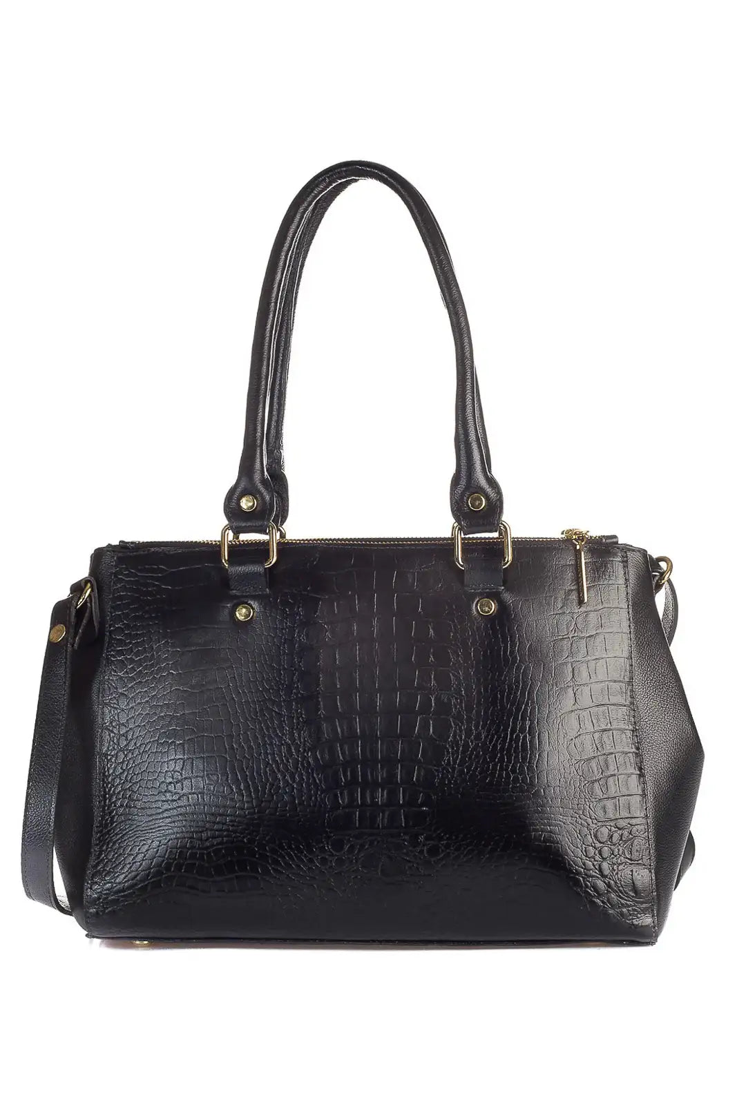 Bolsa de couro croco grande com divisórias Toffee - Enluaze