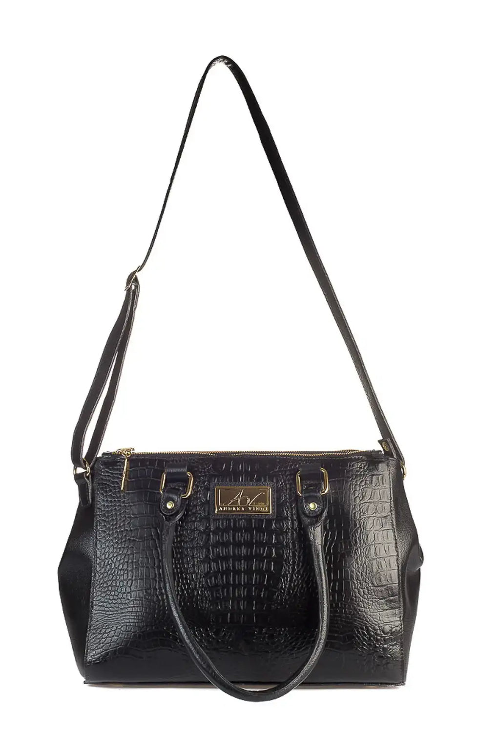 Bolsa de couro croco grande com divisórias Toffee - Enluaze