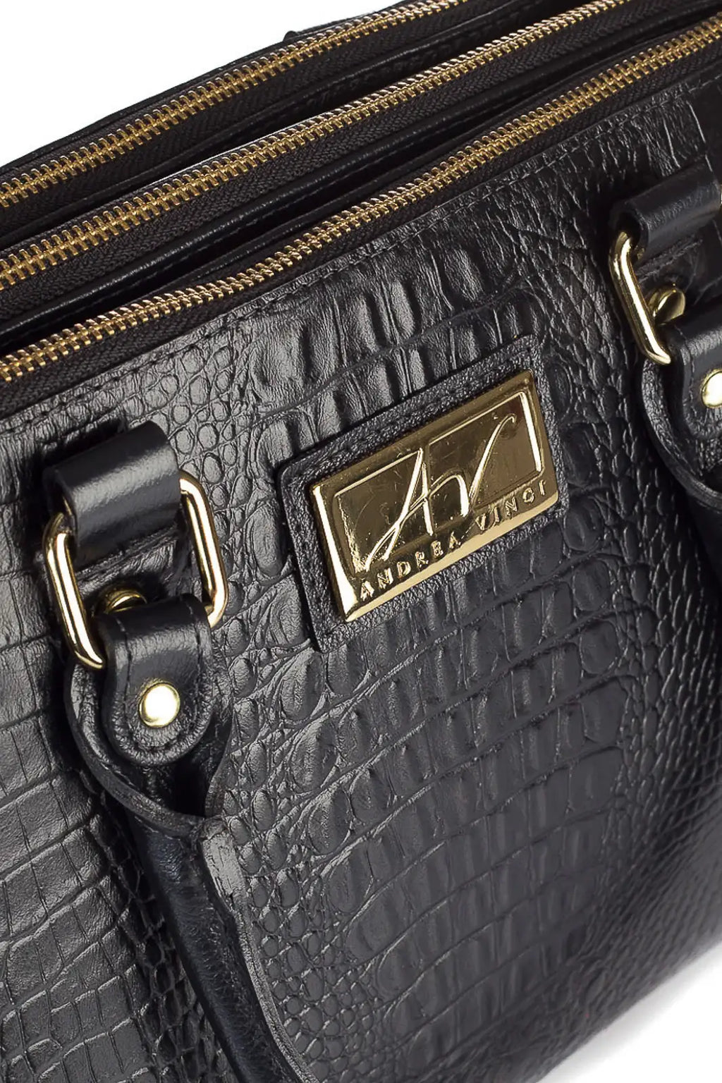 Bolsa de couro croco grande com divisórias Toffee - Enluaze