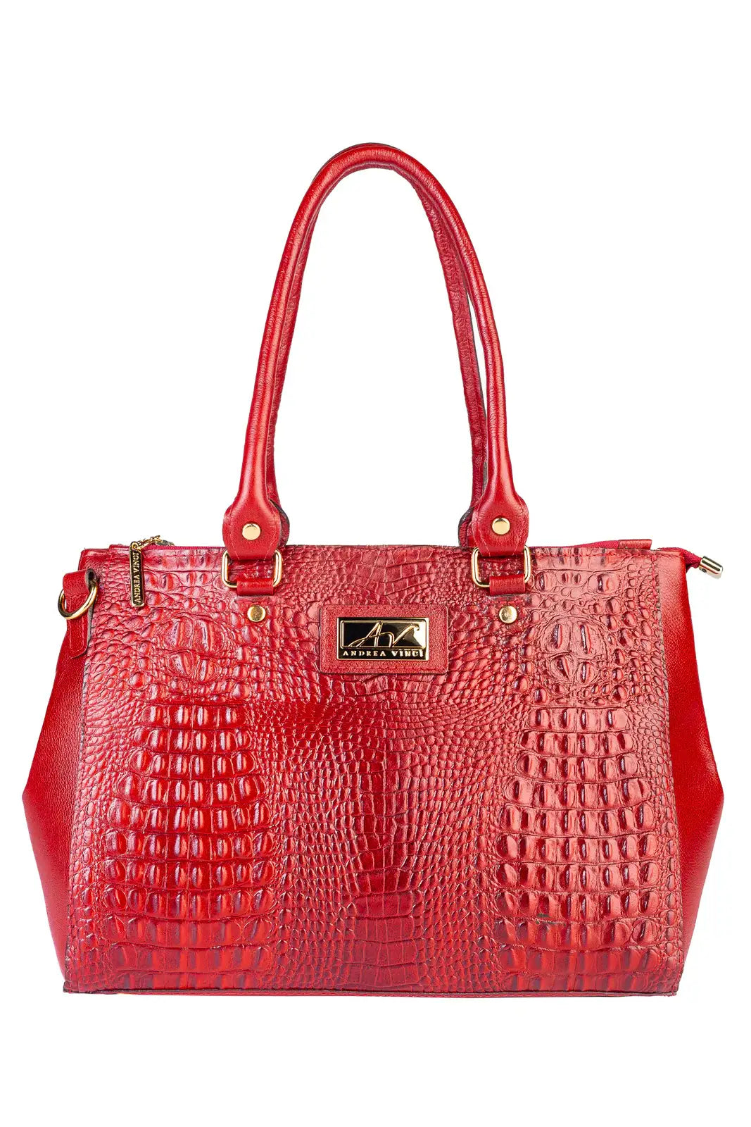 Bolsa de couro croco grande com divisórias Toffee - Enluaze