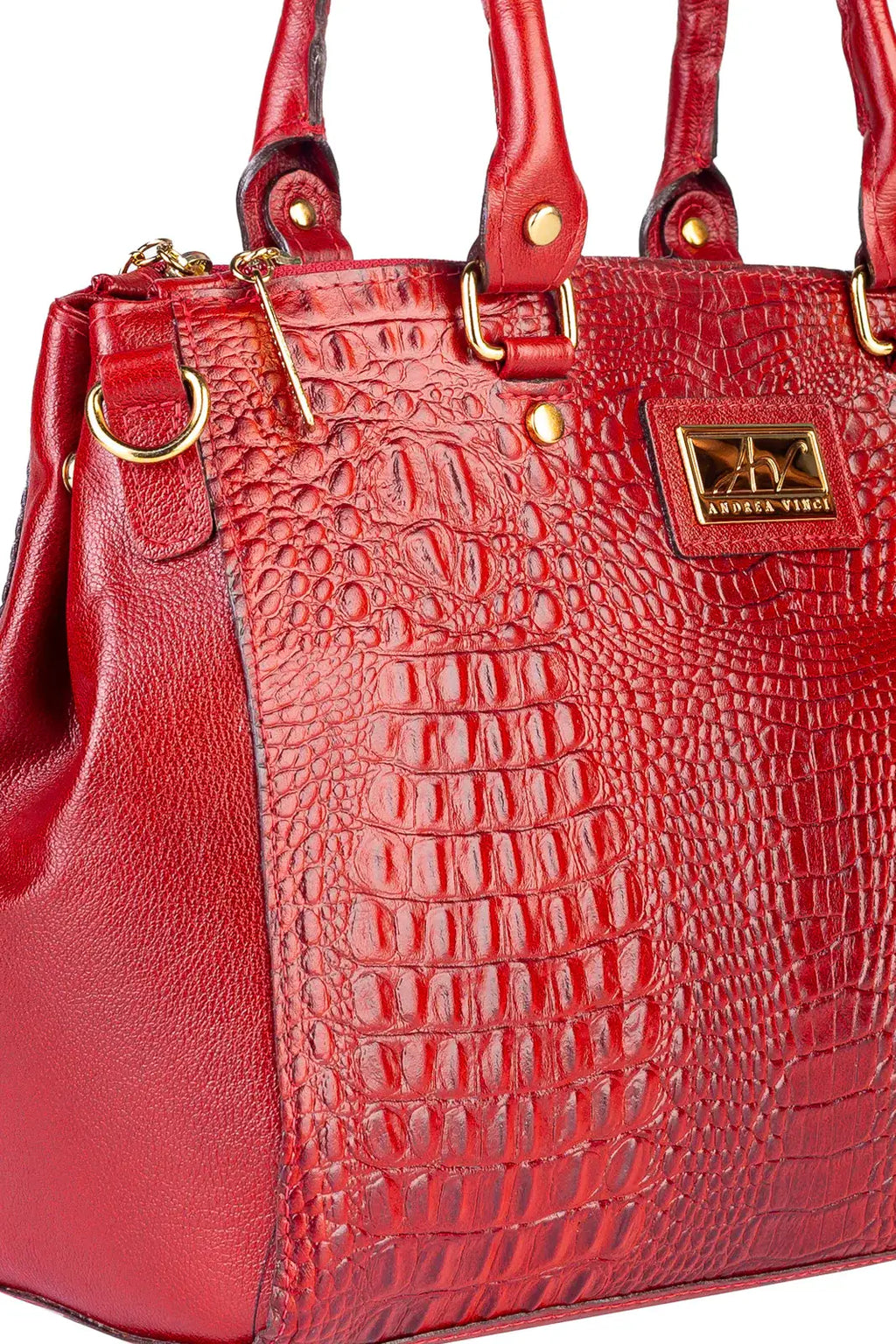 Bolsa de couro croco grande com divisórias Toffee - Enluaze