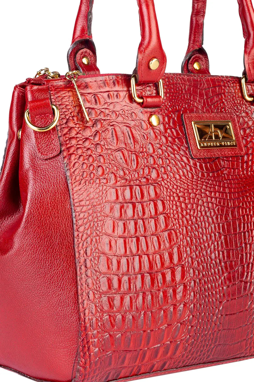 Bolsa de couro croco grande com divisórias Toffee - Enluaze