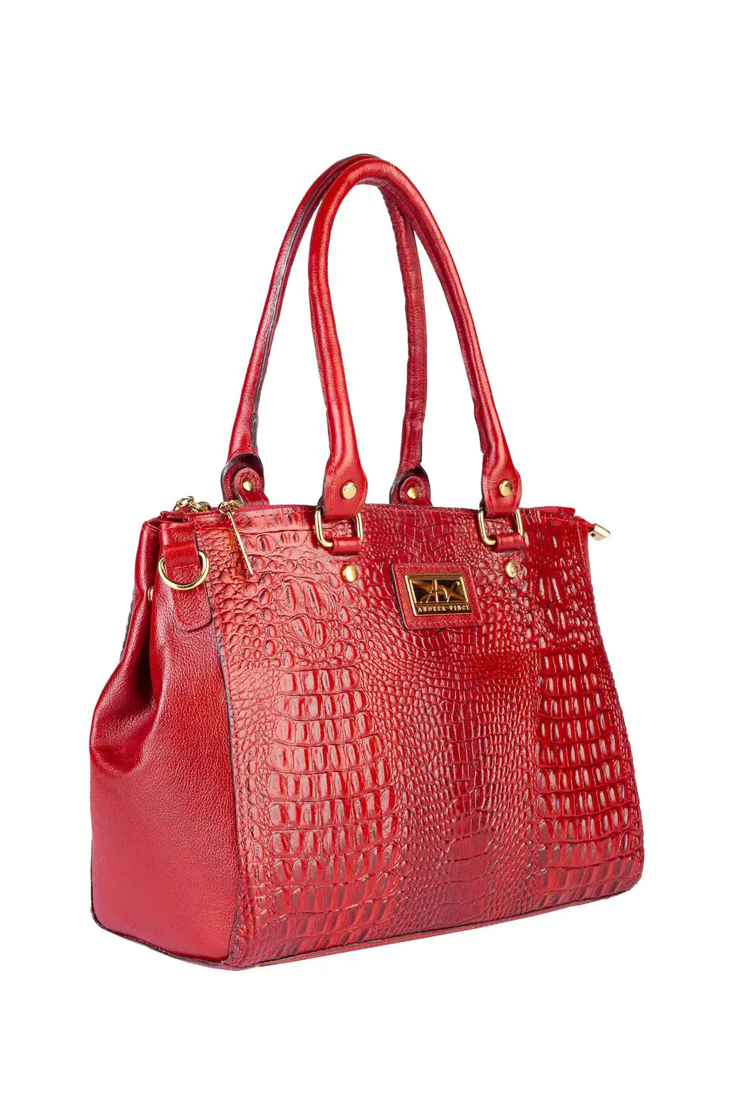 Bolsa de couro croco grande com divisórias Toffee - Enluaze