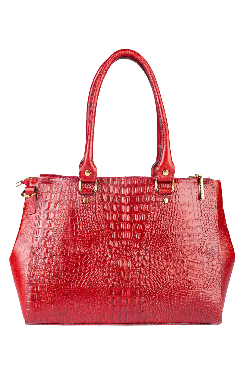 Bolsa de couro croco grande com divisórias Toffee - Enluaze