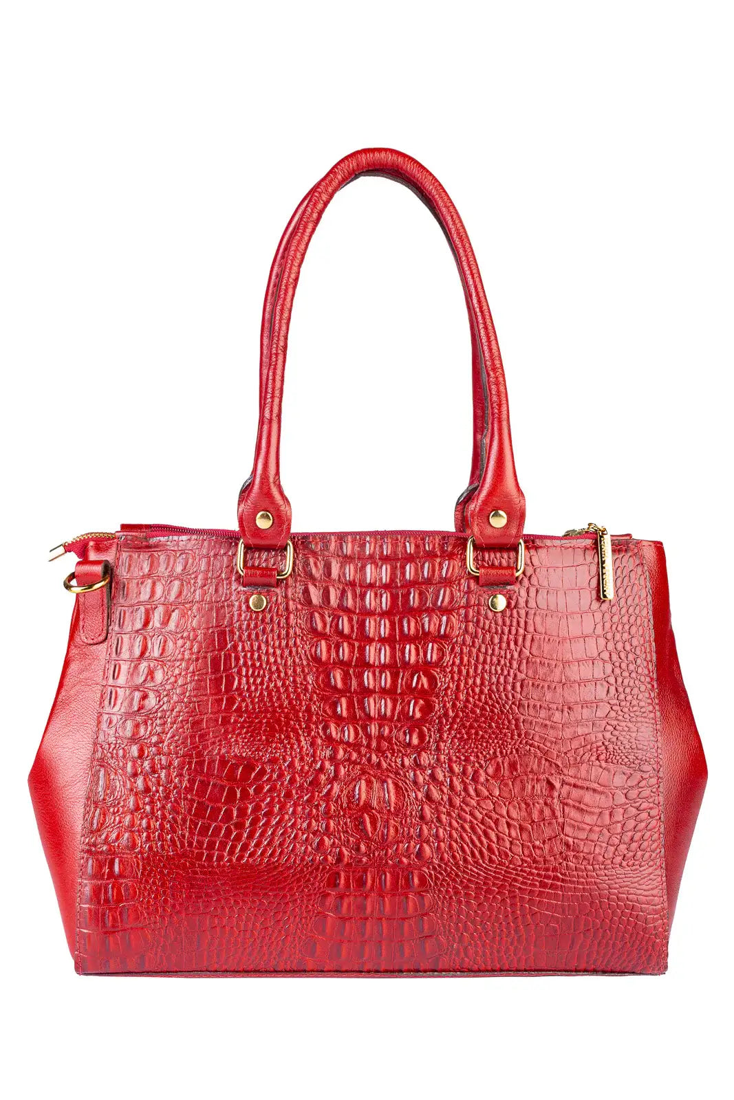 Bolsa de couro croco grande com divisórias Toffee - Enluaze