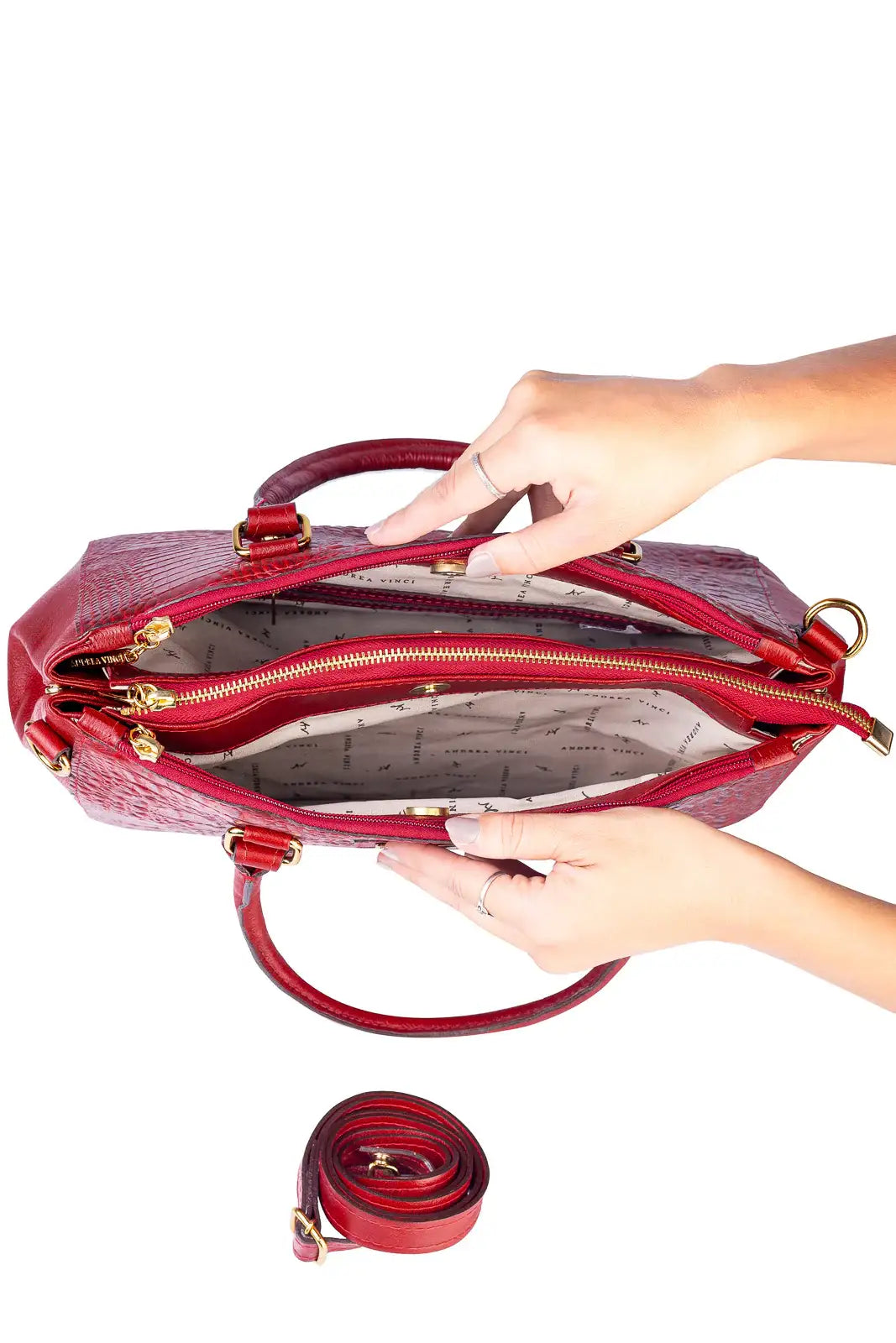 Bolsa de couro croco grande com divisórias Toffee - Enluaze