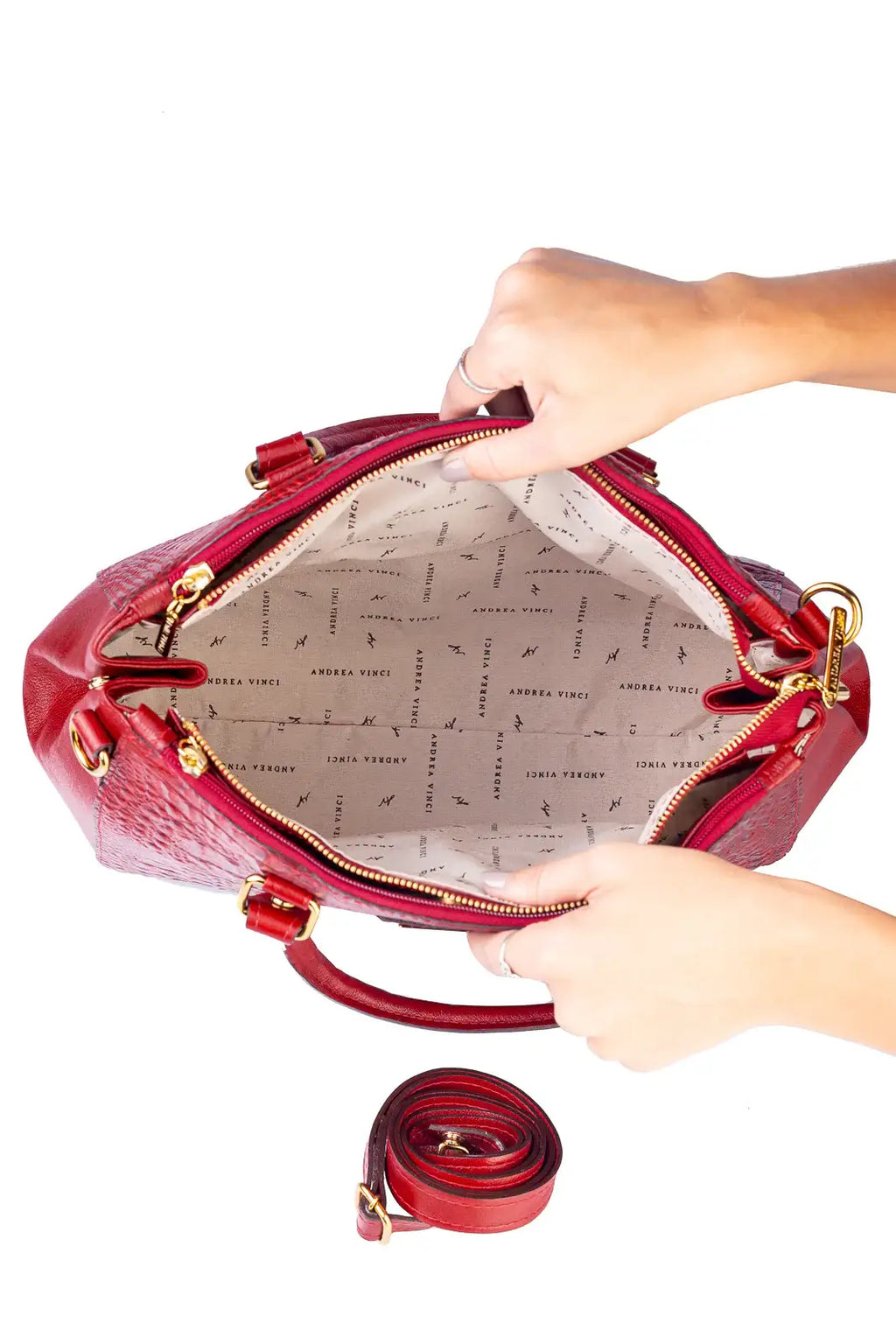 Bolsa de couro croco grande com divisórias Toffee - Enluaze