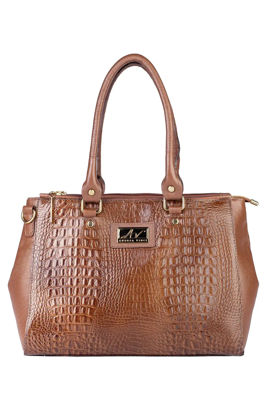 Bolsa de couro croco grande com divisórias Toffee - Enluaze